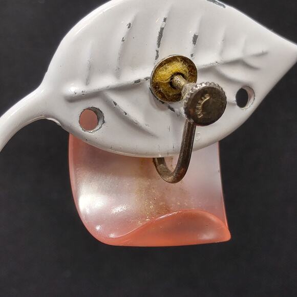 Vintage Pink Moonglow Earrings, Sterling Screw Backs, 1950s, 1 Inch - Picture 5 of 10